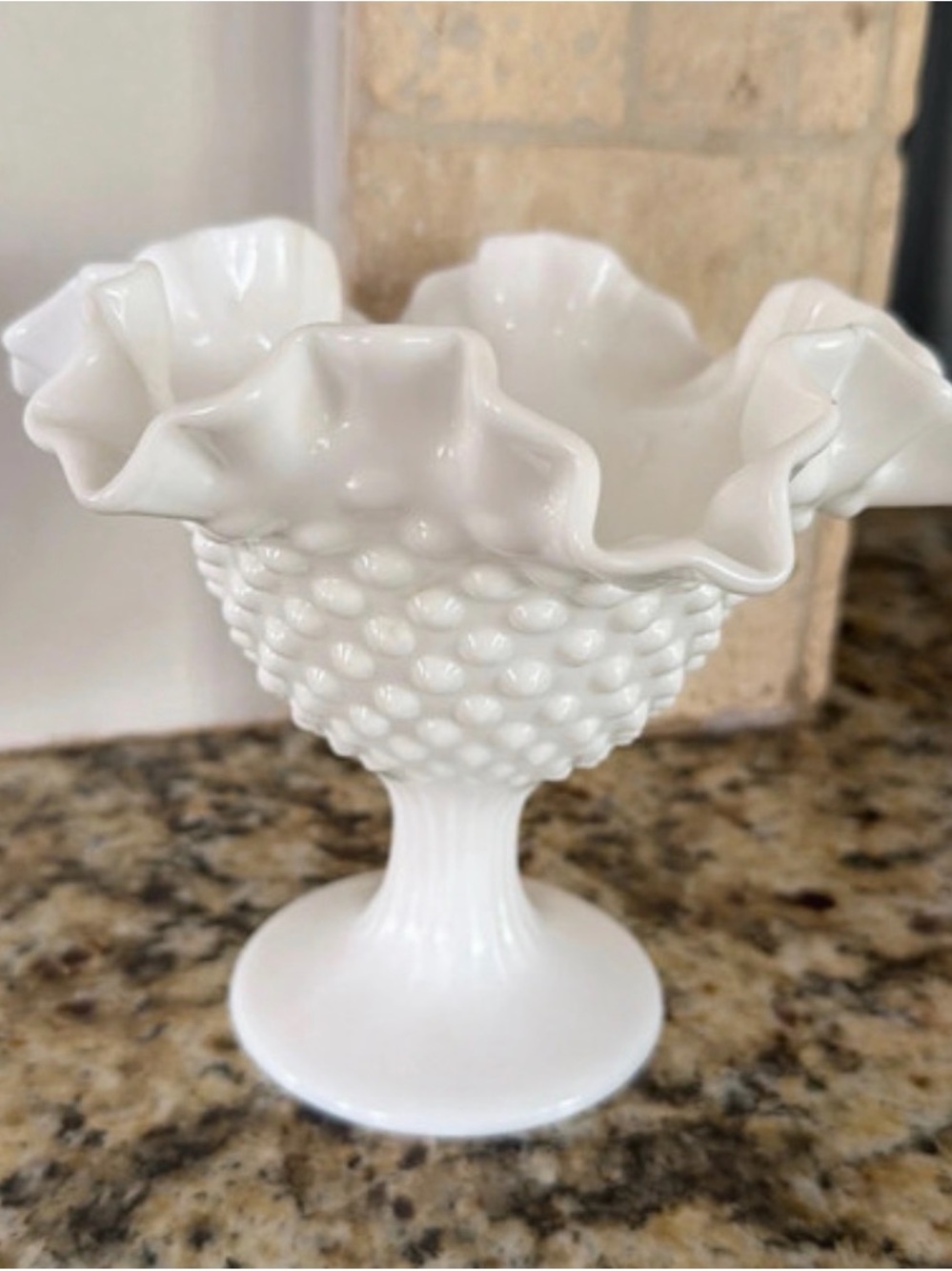 White Ruffled Hobnail Pedestal Vase - Classic Home Accent